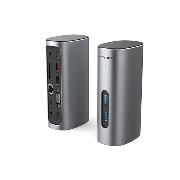 VENTION 12-インチ-1 USB-C タワードッキングステーション 軽銀アロイ 薄墨色 TP-8177
