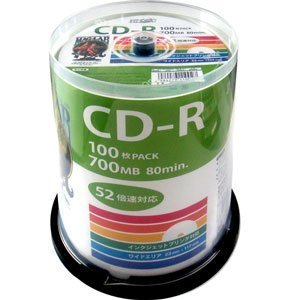 デ‐タ用CD-Rメディア52倍速 レーベル ワイドタイプ プリンタブル白100枚スピンドルHDCR80GP100