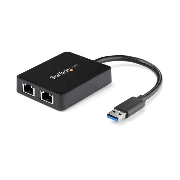 StarTech.com USB3.0 ギガビットイーサネット ローカルエリアネットワークアダプター（USB界面×1付き添い人）10・100・1000Mbps×2口 黒いこと USB32000SPT 1個