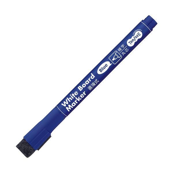 (まとめ) TANOSEE ホワイトボードマーカーキャップ式 マグネット付 細字丸芯 青 1本 【×100セット】
