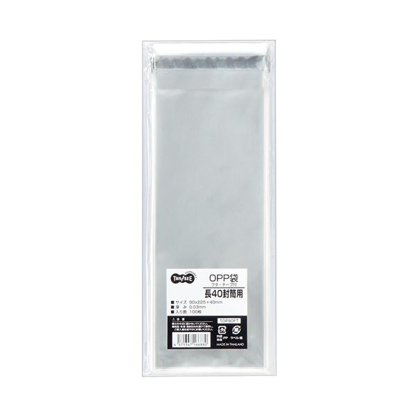 (まとめ) TANOSEE OPP袋 フタ・テープ付長40封筒用 90×225+40mm 1セット（1000枚：100枚×10パック） 【×10セット】