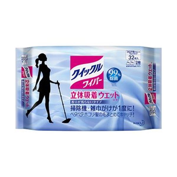 (まとめ)花王 クイックルワイパー立体吸着ウエットシート 1パック(32枚)