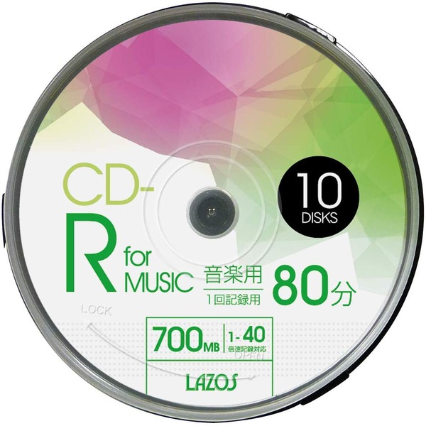 LAZOS CD-Rメディア音楽用 40倍速 10枚スピンドル40個セット L-MCD10P-