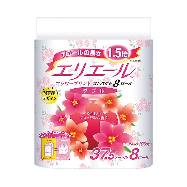 61%OFF!】 まとめ 大王製紙 エリエールトイレットティシュー フラワープリント コンパクト ダブル 芯あり 37.5