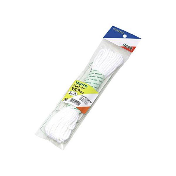 (まとめ) TRUSCO パイレンマルチカラーロープ φ5mm×10m 白 R-510P-W 1巻 【×5セット】