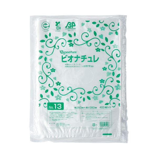 (まとめ)大倉工業 HDバイオマス規格袋(ビオナチュレ) 半透明 No.13 ヨコ260×タテ380×厚み0.007mm BN-HDK013 1パック(400枚) 【×10セット】