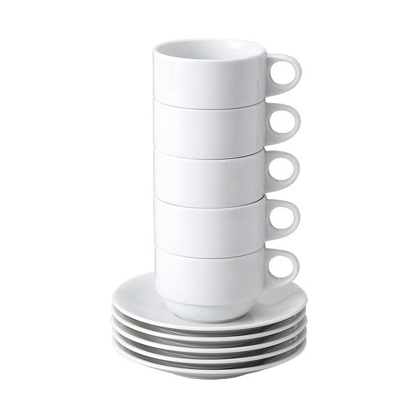 (まとめ) ピーアンドエス スタッキングコーヒー碗皿(5客入り)