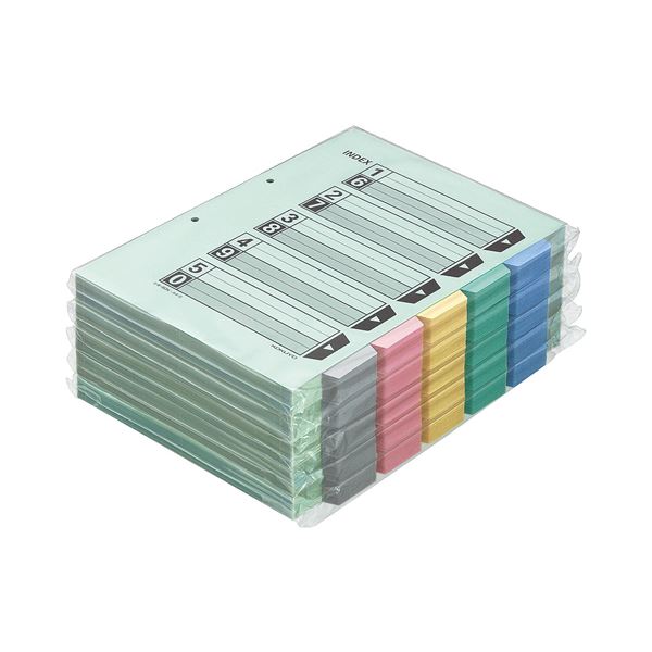 (まとめ)コクヨ カラー仕切カード(ファイル用・5山見出し) A4タテ 2穴 5色+扉紙 シキ-140 1パック(100組)【×3セット】