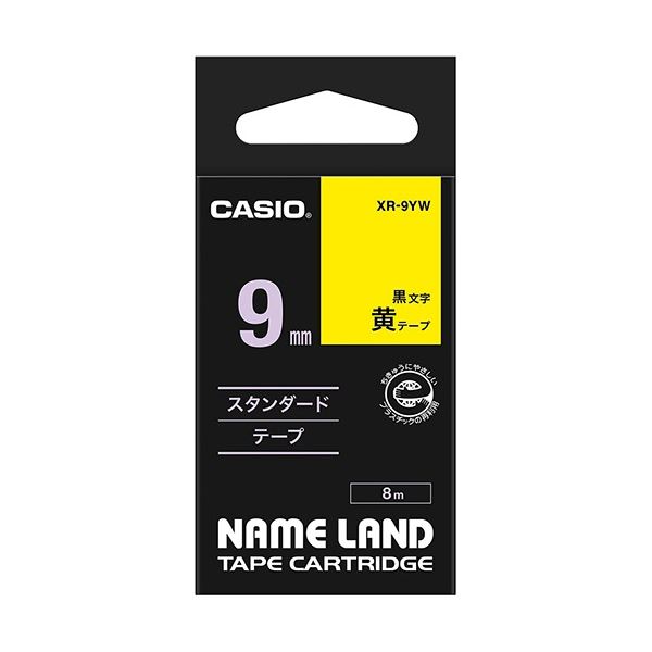 (まとめ) カシオ CASIO 名まえ地びた NAME LAND 標準尺度磁気テープ 9mm×8m 黄／黒文字 XR-9YW 1個  【×10仕かける】