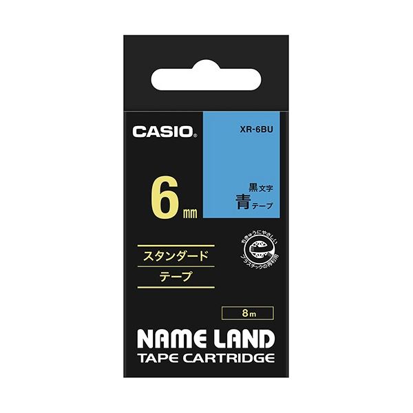 (まとめ) カシオ CASIO 名まえ地べた NAME LAND 標準尺度磁気テープ 6mm×8m 青／黒文字 XR-6BU 1個  【×10仕掛ける】