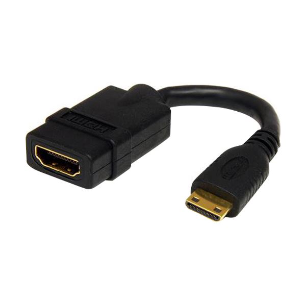 (まとめ)StarTech.com ハイスピードHDMI-ミニHDMI変換アダプタケーブル 12cm HDMI(メス)-mini HDMI(オス) ブラックHDACFM5IN 1本 【×5セット】