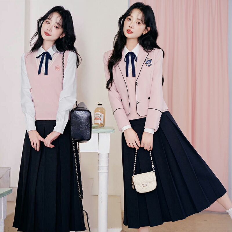 入学式 スーツ 韓国 卒業式 スーツ 女の子 卒服 韓国 制服 入学式 可愛い 女子 高校生 中学生 小学校 小学生 ピンク 紺青 フォーマルスーツ ロングスカート ベスト ジャケット シャツ 4点セット 子供服 なんちゃって制服 入学準備 秋冬 結婚式 大きいサイズ 発表会 お受験｜R-FRONTIER