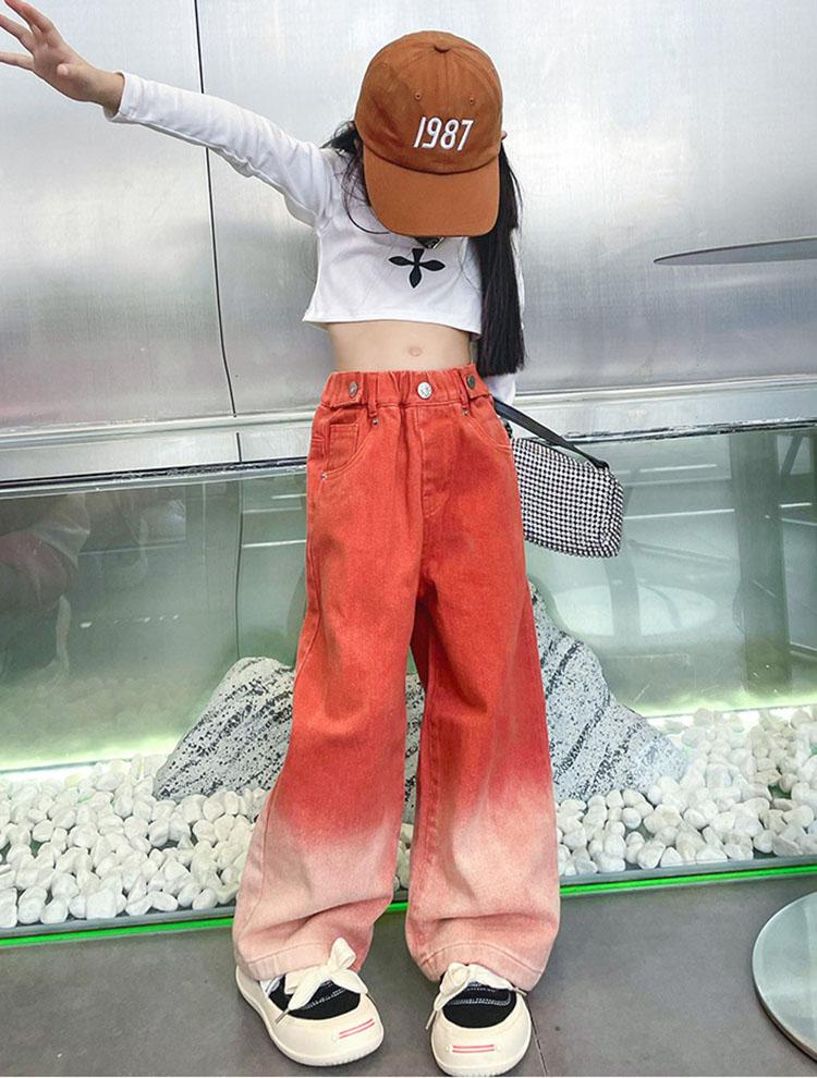 即日出荷 ダンスパンツ デニムパンツ ダンス衣装 キッズ ヒップホップ ジーパン グラデーション 4色お揃い ジャズダンス 女の子 ガールズ 韓国 演出服 応援団 子供服 着痩せ ゆったり カッコイイ 練習着 キッズダンス 衣装 長ズボン 子供 Hiphop 発表会 110 160cm