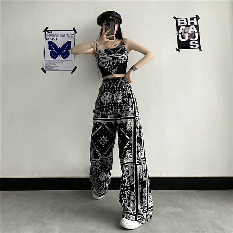 市場 ダンス K Pop トップス へそ出し ジャズダンス セットアップ ヒップホップ 衣装 韓国 カーゴパンツ 花柄 レディース ダンス衣装