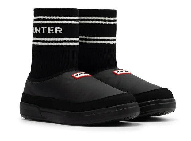 【SALE】【HUNTER】UFS7113REN-BLK IN/OUT KNITTED SOCK SLIPPER BLACK 猟り人 はたご屋/アウト 猟り人 ニッテッド ソック 家庭用スリッパ 黒いこと スリッポン 成年者靴 レディース 冬靴 ソックス