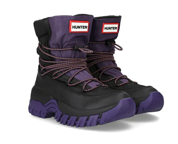 【SALE】【HUNTER】WFS2251NYL-BRP GRIP PUFF LACE SLIPON TRAINER BLACK/PURPLE ハンター ワンダラー レースアップ アウトドア ブーツ ブラック/リッチパープル 大人靴 レディース 冬靴 保温 耐水