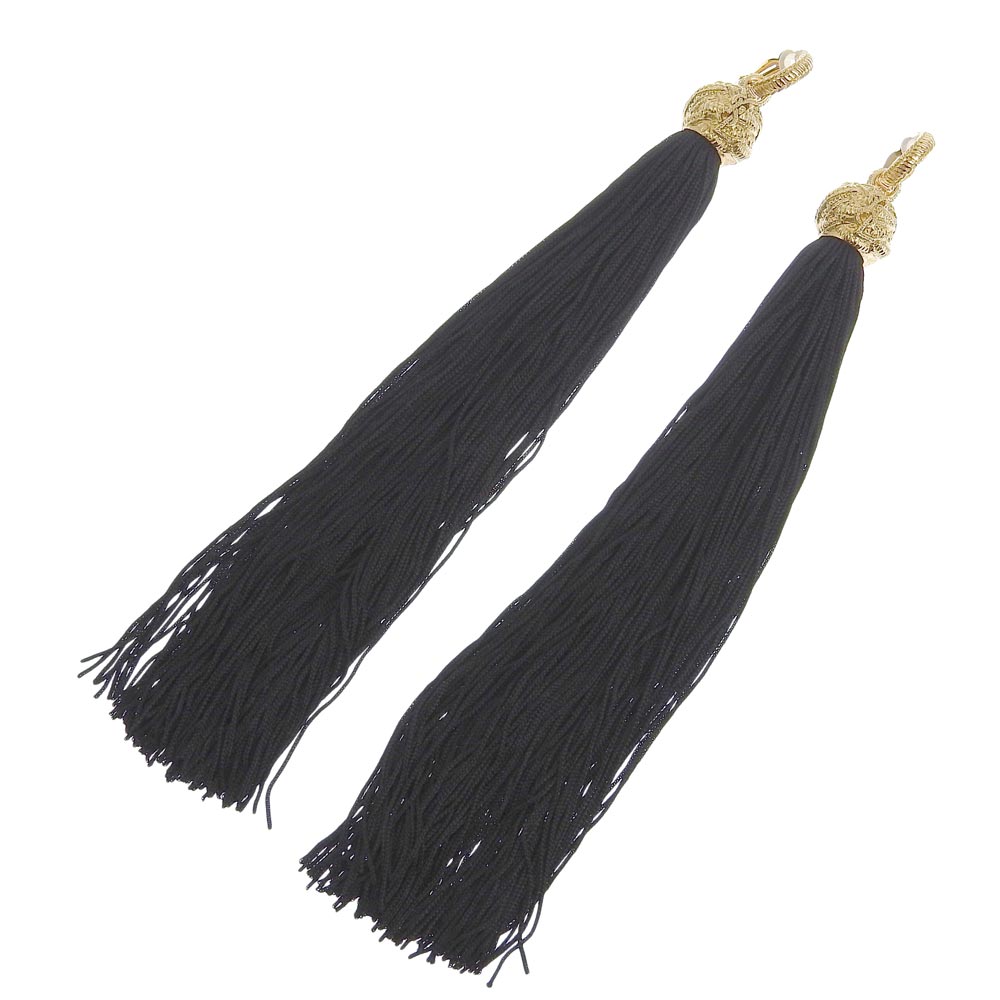 【本物保証】 箱・布袋付 新品同様 サンローラン SAINT LAURENT ロングタッセル イヤリング ゴールド ブラック 【中古】