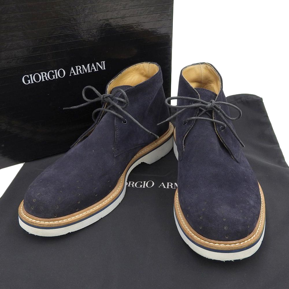 【8/1 P2倍】【本物保証】 箱・布袋付 ジョルジオアルマーニ GIORGIO ARMANI スニーカー ハイカット 靴 スエード ベロア 紺 サイズ6 1/2 【中古】｜高島屋質店【創業73年老舗質屋】