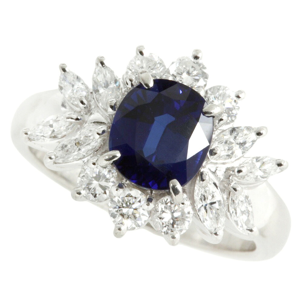 【本物保証】 鑑付 新品同様 天然コランダム リング Pt900 サファイア 2.44ct 2ct up メレダイヤ1.10ct 15号 豪華 ノーブランド No brand 【中古】|高島屋質店【創業73年老舗質屋】