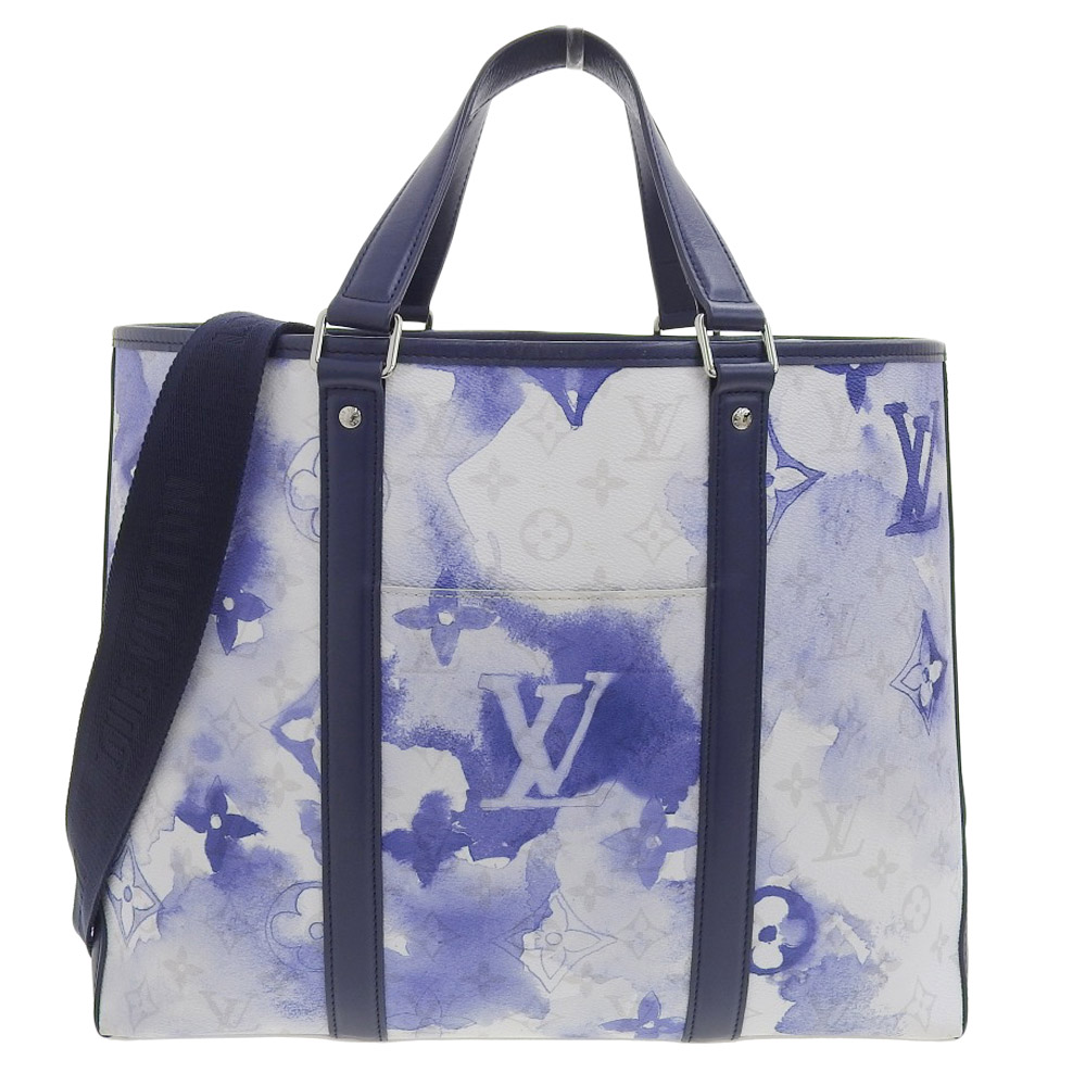 【本物保証】 超美品 ルイヴィトン LOUIS VUITTON ウォーターカラー モノグラム ウィークエンド トート PM 2WAYバッグ ブルー 白 M45756 【中古】