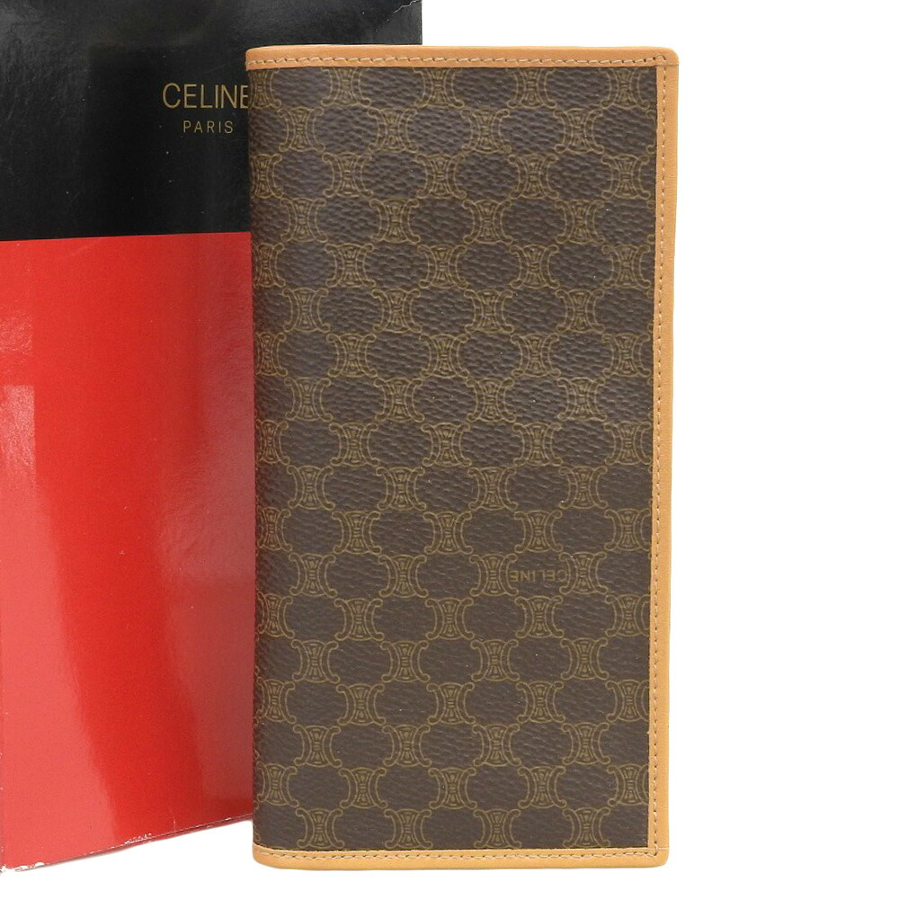 【本物保証】 箱付 新品同様 セリーヌ CELINE マカダム 長札入れ 長財布 ブラウン ヴィンテージ アンティーク 【中古】