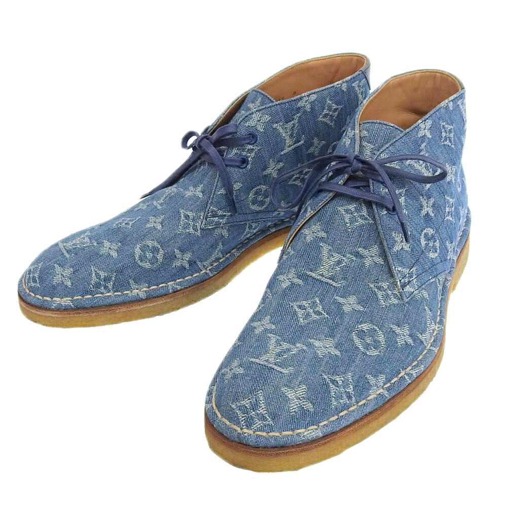 【本物保証】 超美品 ルイヴィトン LOUIS VUITTON モノグラム デニム オデオンライン チャッカブーツ ダービー 靴 8 メンズ 1A46FV 【中古】