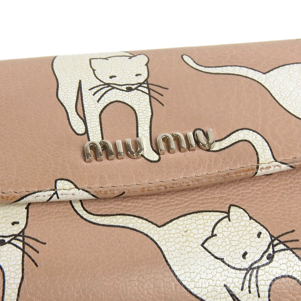 【楽天市場】【大幅値下げ！】 ミュウミュウ MIUMIU 猫柄 ネコ キャット ホック付 三つ折り 財布 レザー ピンク系×白 5ML225