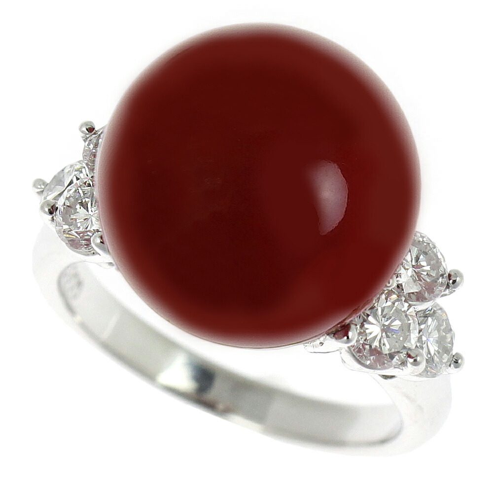 【本物保証】 ソ付 超美品 リング プラチナ Pt900 サンゴ13ミリ メレダイヤ0.87ct 血赤サンゴ 珊瑚 最高級 8号 【中古】 ノーブランド No brand