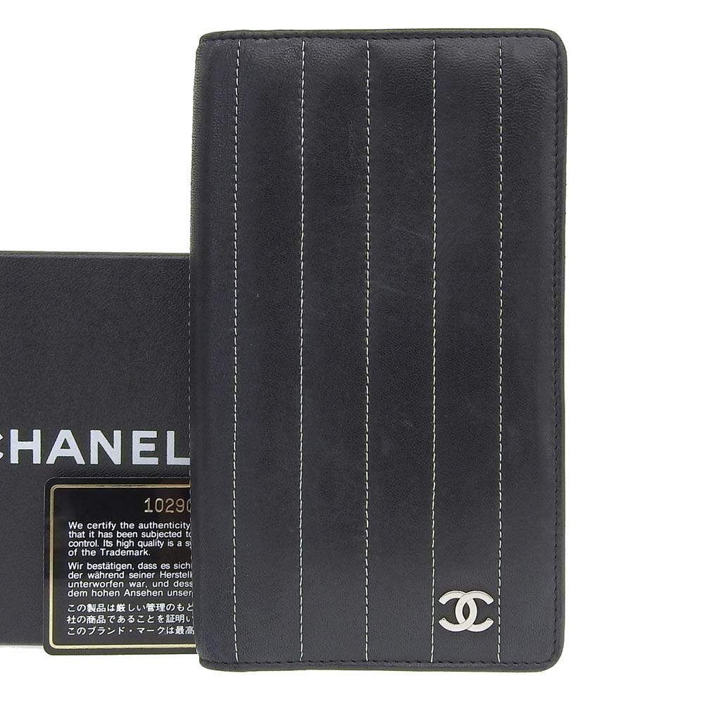 【本物保証】 箱・保付 シャネル CHANEL マドモアゼルライン ココマーク ロゴ ストライプ マドモワゼル ロングウォレット 10番台 A30043 【中古】