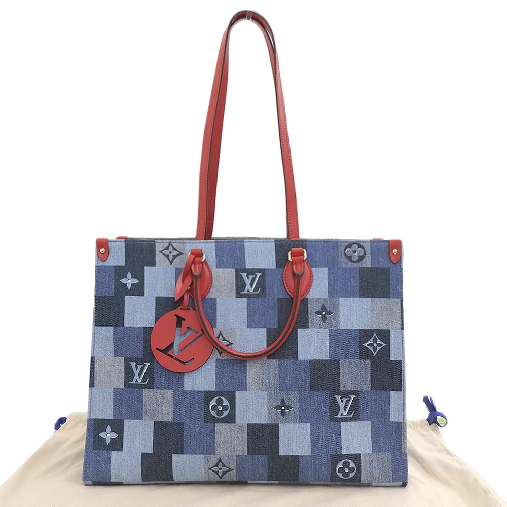 【本物保証】 布袋付 未使用 ルイヴィトン LOUIS VUITTON モノグラム デニム オンザゴーGM 2WAYバッグ ブルー レッド M44992 【中古】 199,000円