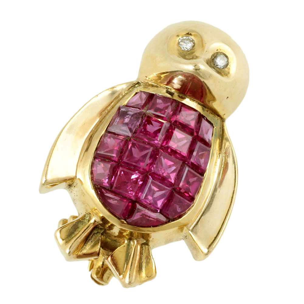 新品同様 ブローチ K18YG メレルビー 1.48ct メレダイヤモンド 0.03ct ペンギン 動物 アニマル ノーブランド No brand