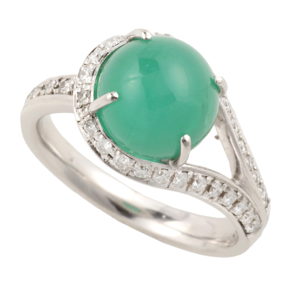 【本物保証】 鑑付 新品同様 リング Pt900 エメラルドキャッツアイ 3.74ct メレダイヤ 0.30ct 12号 カボション 希少 ノーブランド No brand 【中古】