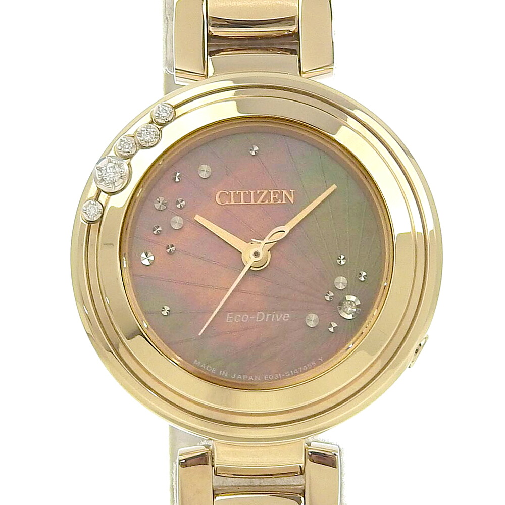 【本物保証】 箱・保付 超美品 シチズン CITIZEN L エル エコドライブ レディース 腕時計 シェル文字盤 メレダイヤモンド入 EM0468 82Y 【中古】