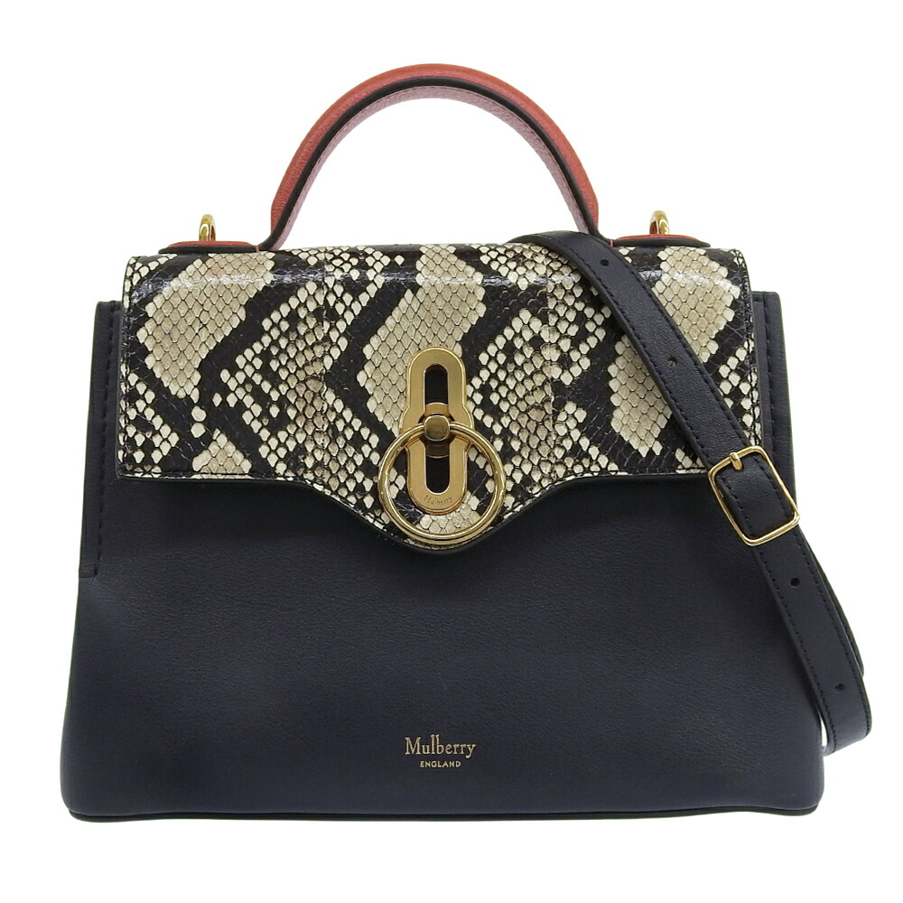【本物保証】 超美品 マルベリー MULBERRY ミニシートン ハンドバッグ 斜め掛け ショルダーバッグ 2WAYバッグ パイソン型押しレザー 革 【中古】｜高島屋質店【創業73年老舗質屋】