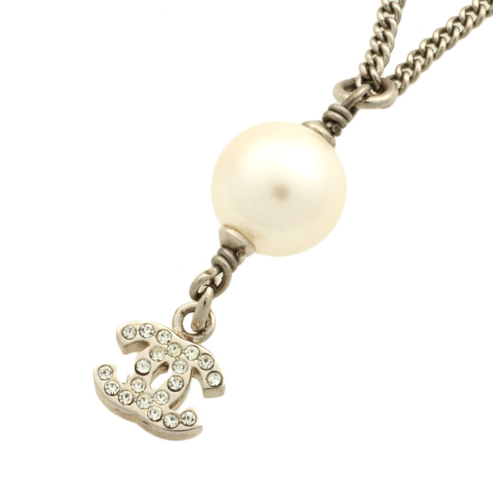 【本物保証】 箱付 超美品 シャネル CHANEL ココマーク フェイクパール ラインストーン ネックレス 07A 【中古】