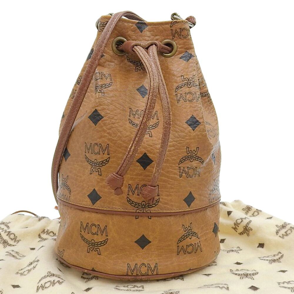 【本物保証】 布袋付 エムシーエム MCM 巾着バッグ ショルダーバッグ ブラウン 【中古】