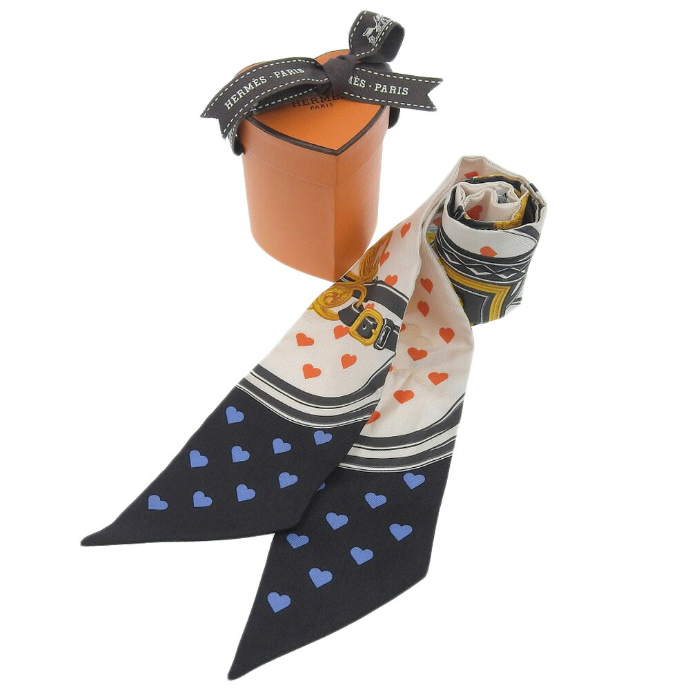 【本物保証】 希少 レア 箱付 超美品 エルメス HERMES ツイリー ブリッドドゥガラ ラブハート スカーフ シルク オフホワイト マルチカラー 【中古】 23,288円
