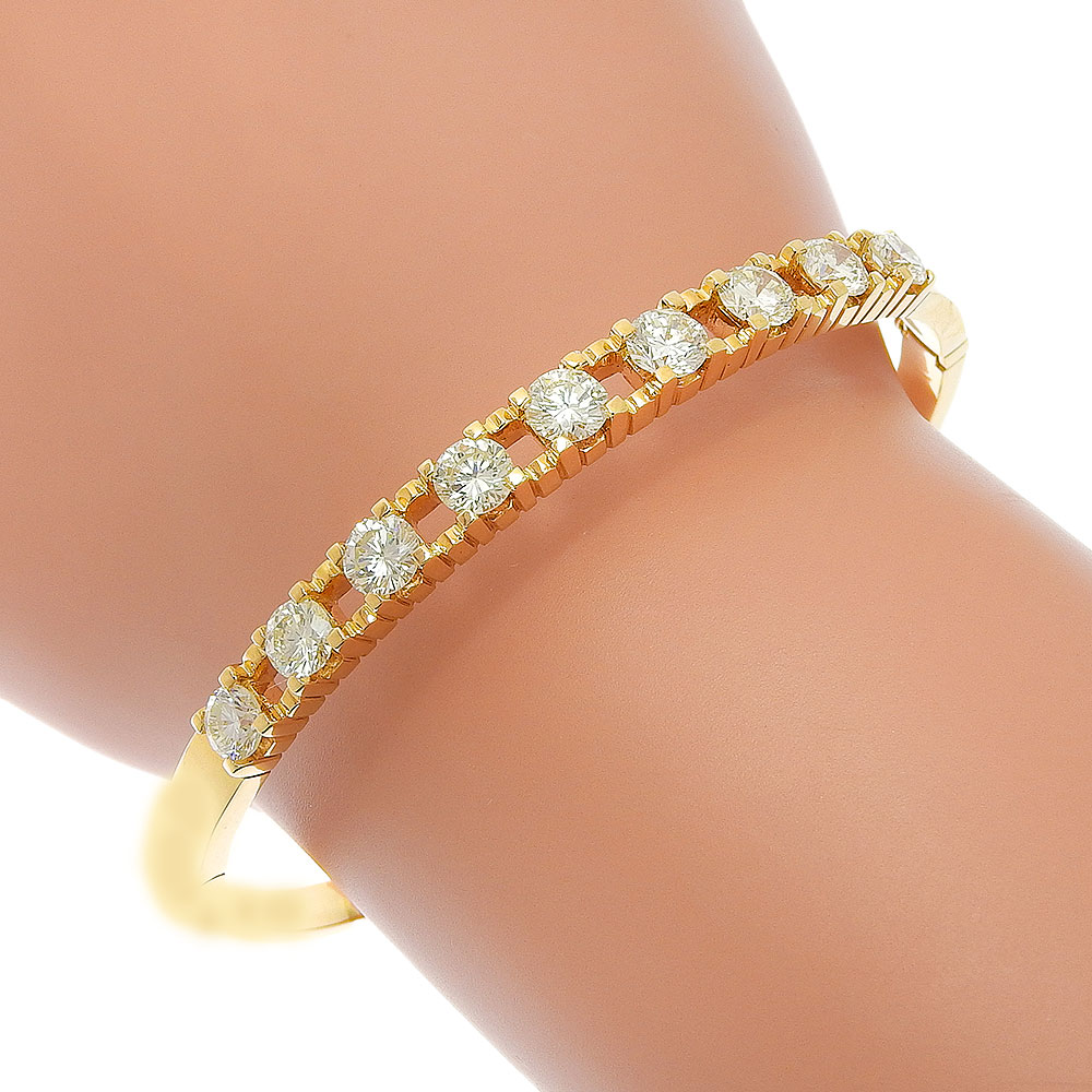 【本物保証】 新品同様 バングル 21.8g K18YG 9Pダイヤモンド メレダイヤモンド 3.72ct ゴージャス ノーブランド No brand 【中古】
