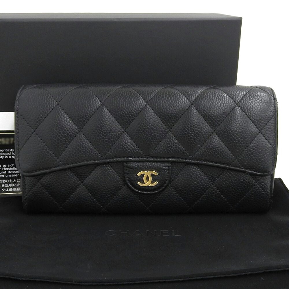 【本物保証】 箱・布袋・保付 シャネル CHANEL マトラッセ タイムレスクラシック ココマーク ホック付長財布 A80758 シール付 25番台 黒 【中古】