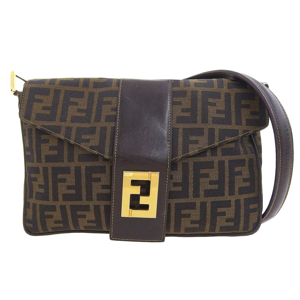 【本物保証】 希少 レア フェンディ FENDI ズッカ柄 ショルダーバッグ キャンバス×レザー ブラウン 大きい FF柄 ヴィンテージ 【中古】
