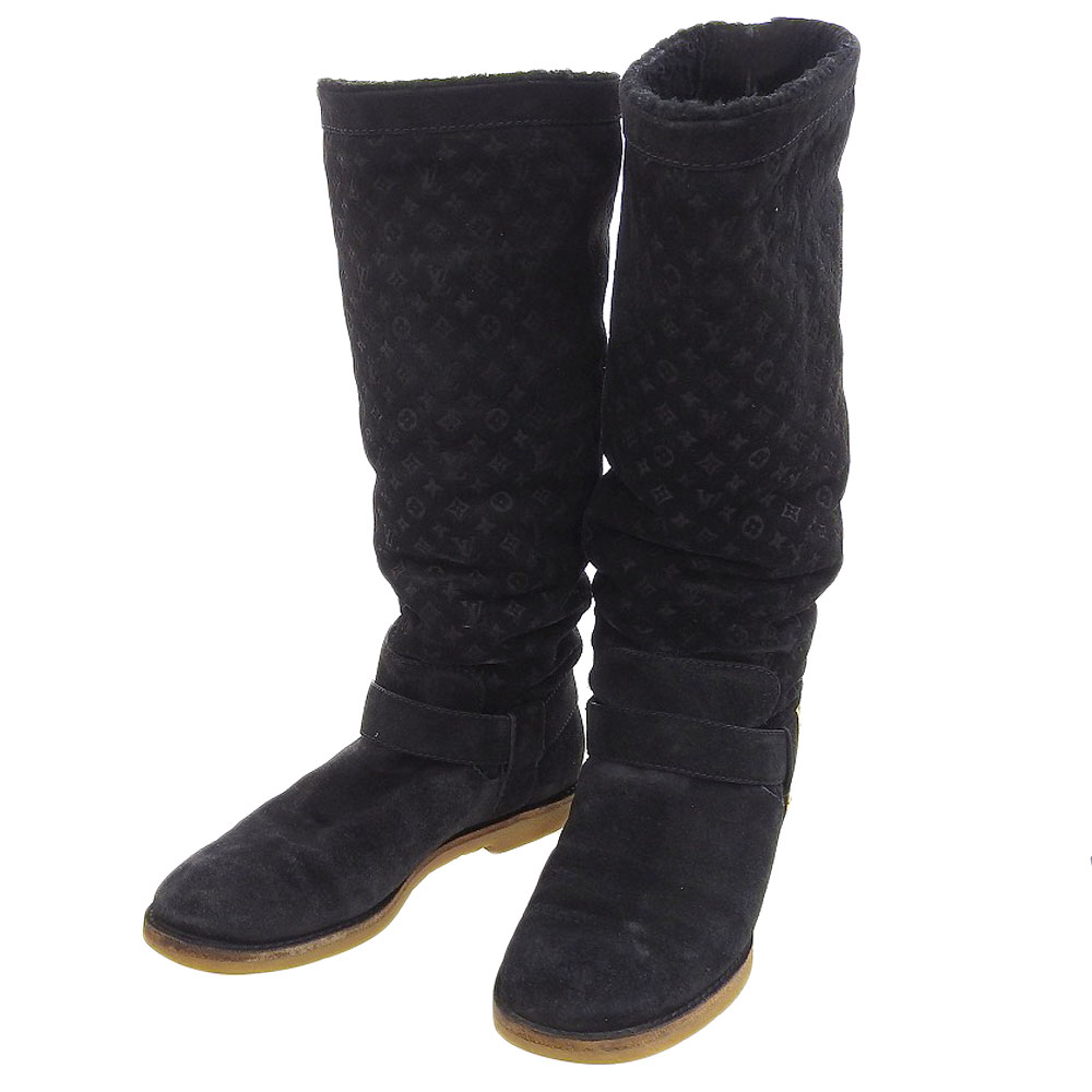 正規品 ルイヴィトン スエードレザーロングブーツ 36 ブラック