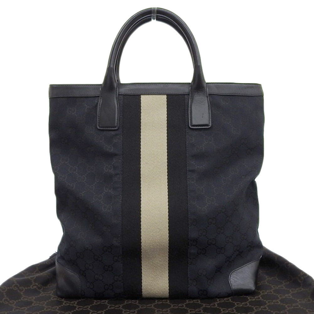 【本物保証】 布袋付 グッチ GUCCI GGキャンバス ハンドバッグ 002 1093 200047 トートバッグ 紺×黒 インターロッキングG ロゴ 【中古】