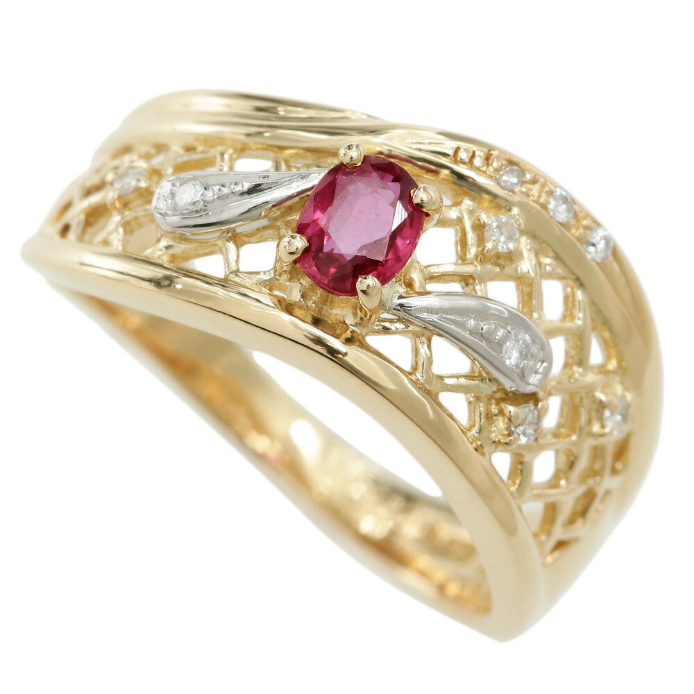 【本物保証】 鑑付 新品同様 リング 指輪 約5.5g K18YG Pt900 ルビー 0.32ct メレダイヤ 0.06ct g 約12号 天然コランダム ノーブランド 【中古】 92,400円