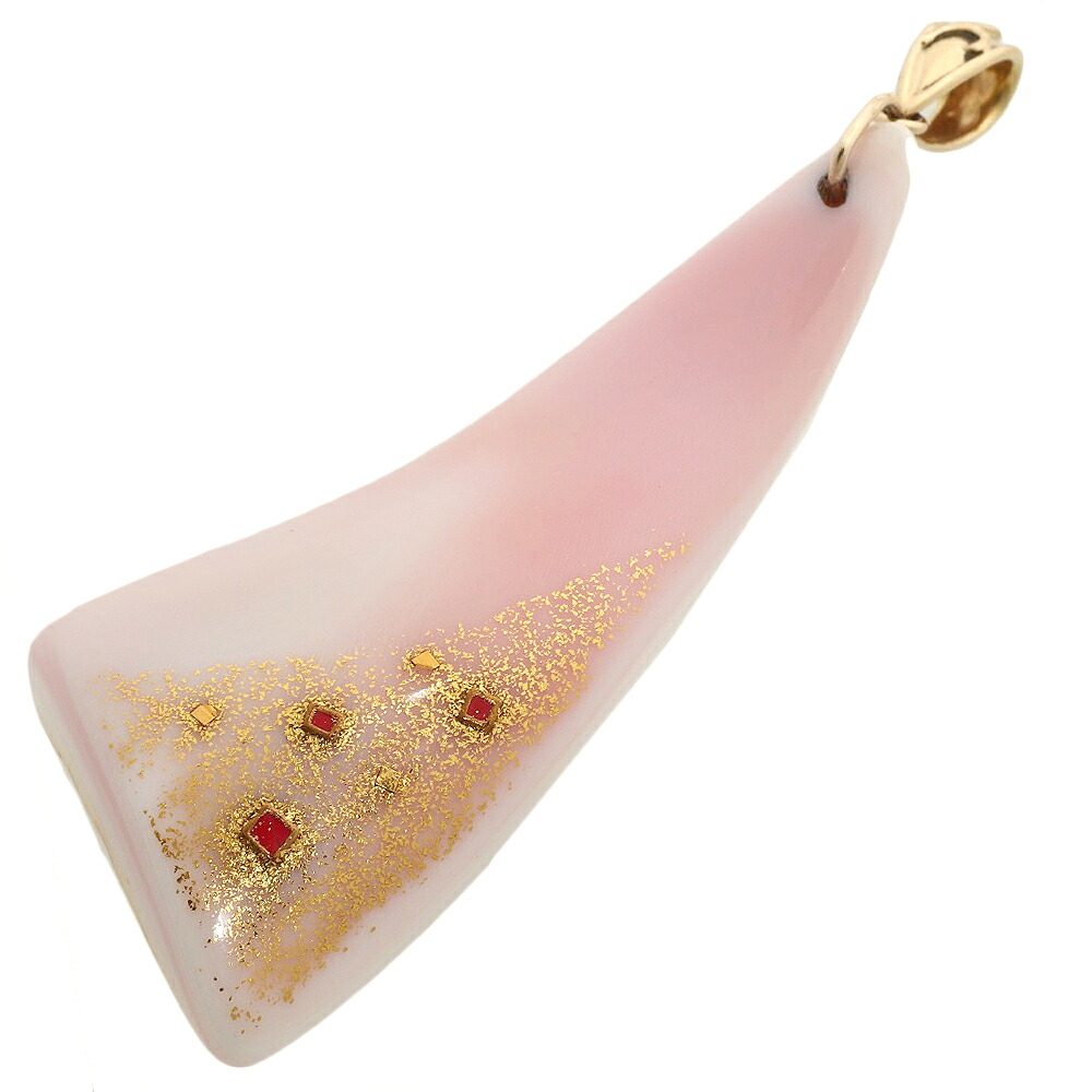 【本物保証】 鑑付 超美品 ピンクコンクシェル ペンダントトップ 約16.6g K14YG イエローゴールド 三角形 オシャレ ノーブランド No brand 【中古】