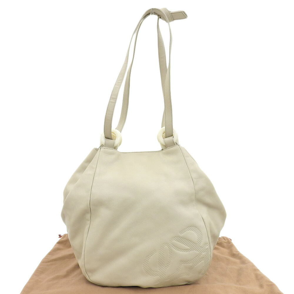 【本物保証】 布袋付 ロエベ LOEWE アナグラム ナッパアイレ ショルダーバッグ ラムスキン アイボリー ロゴ 【中古】
