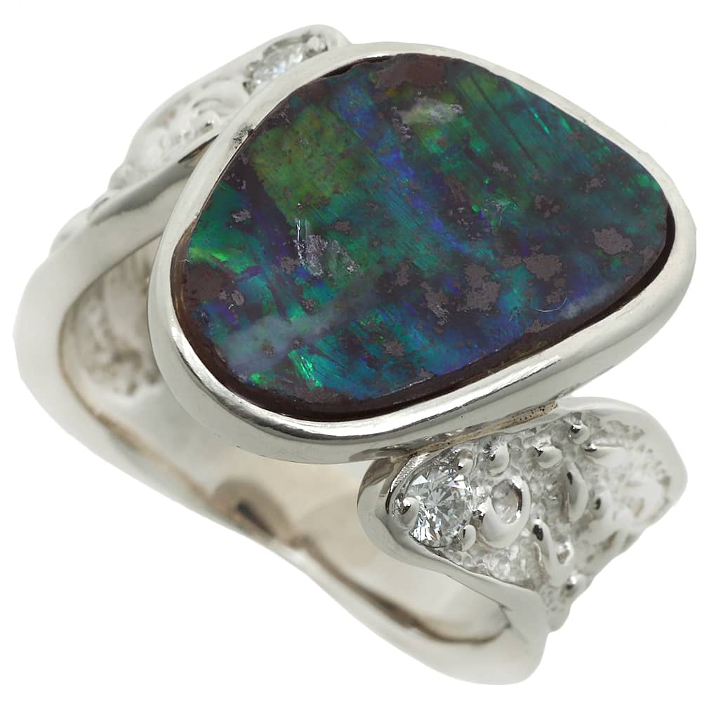 【本物保証】 鑑付 新品同様 リング 指輪 約13.5g Pt900 ボルダーオパール 4.84ct 4ct up メレダイヤ 0.13ct 約13号 ノーブランド No brand 【中古】|高島屋質店【創業73年老舗質屋】