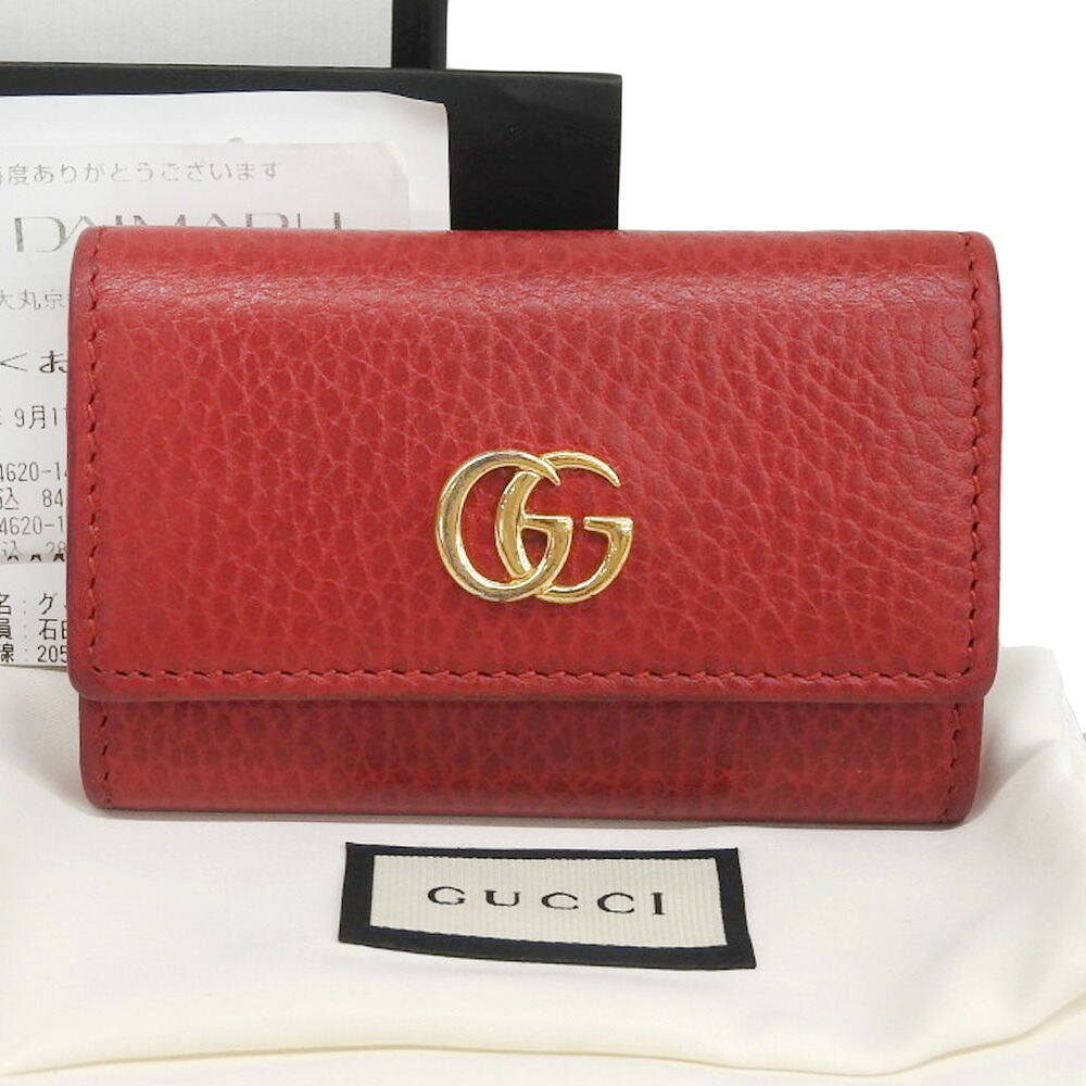 【本物保証】 箱・布袋・保付 グッチ GUCCI GGマーモント キーケース 456118 2149 鍵入れ 6本用 レザー レッド 【中古】