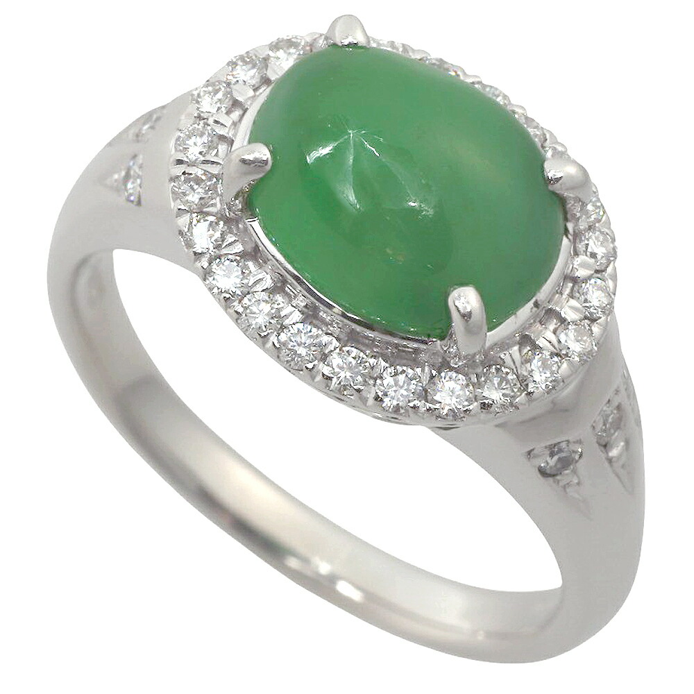 【本物保証】 鑑付 新品同様 リング 指輪 11.3g プラチナ Pt900 天然ジェイダイト ヒスイ 3.43ct メレダイヤ 0.36ct 17号 ノーブランド 【中古】｜高島屋質店【創業73年老舗質屋】