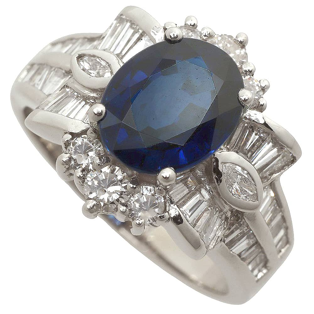 【本物保証】 鑑付 新品同様 リング 指輪 9.5g プラチナ Pt900 天然ブルーサファイア 2.47ct メレダイヤ 1.23ct 9.5号 大きい ノーブランド 【中古】