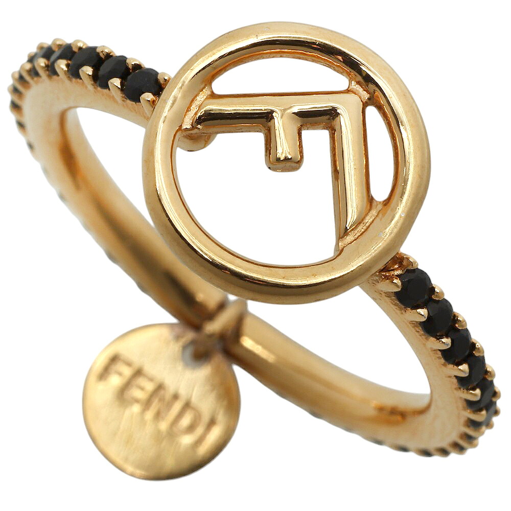 【本物保証】 超美品 フェンディ FENDI エフ イズ リング 指輪 GP ブラックストーン 約12号 F ロゴ 【中古】 14,850円